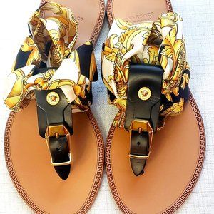 Versace Hibiscus Silk Wrap Sandals EU 37.5; US 7.5